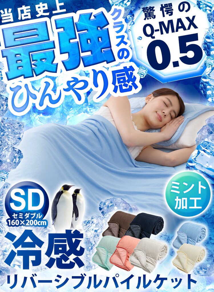 Q-MAX0.5接触冷感やわらかパイルケット（リバーシブルタイプ） SD ブルー【プラザセレクト】0