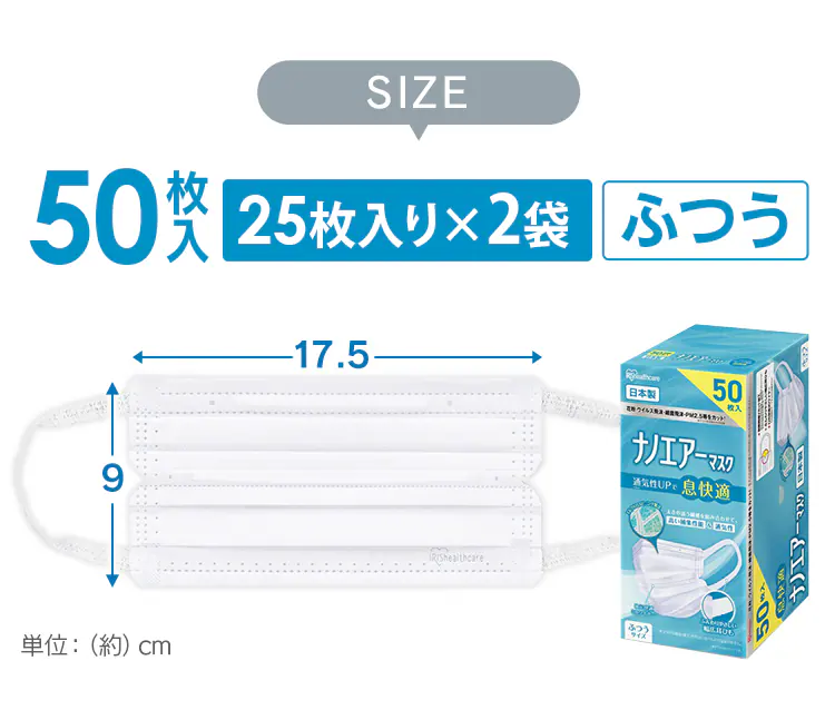 ≪21%OFF≫【50枚】 日本製 ナノエアー マスク ふつうサイズ7