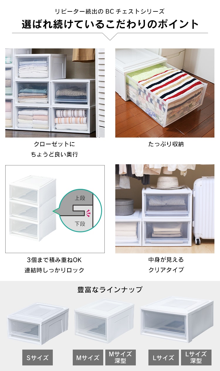 チェスト 浅型 BC-M ホワイト／クリア K228275 │アイリスプラザ│アイリスオーヤマ公式通販サイト