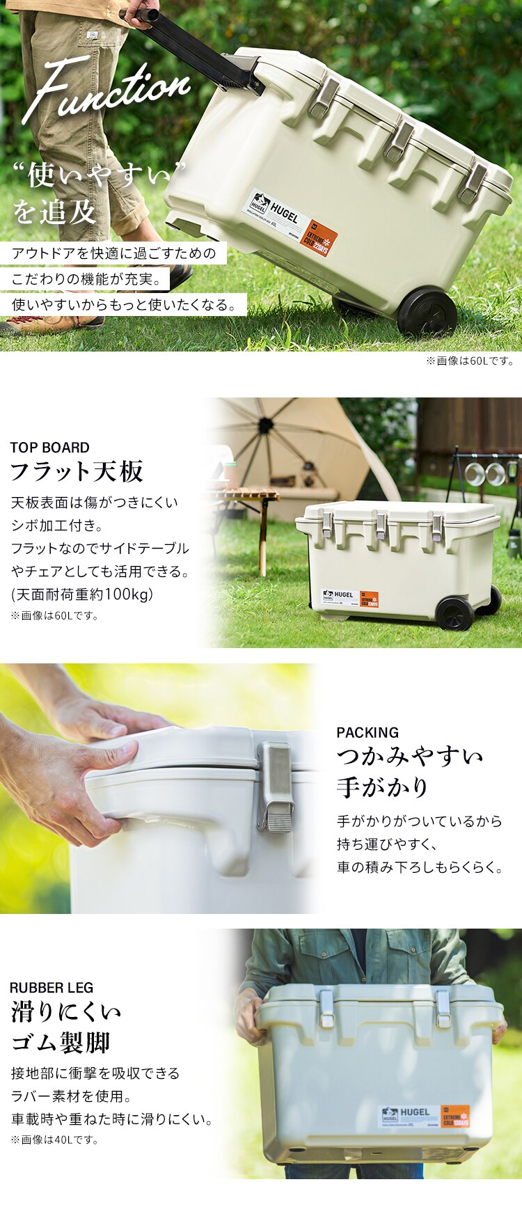 ☆保冷剤セット☆ クーラーボックス HUGEL 40L 約13.3日保冷 6面