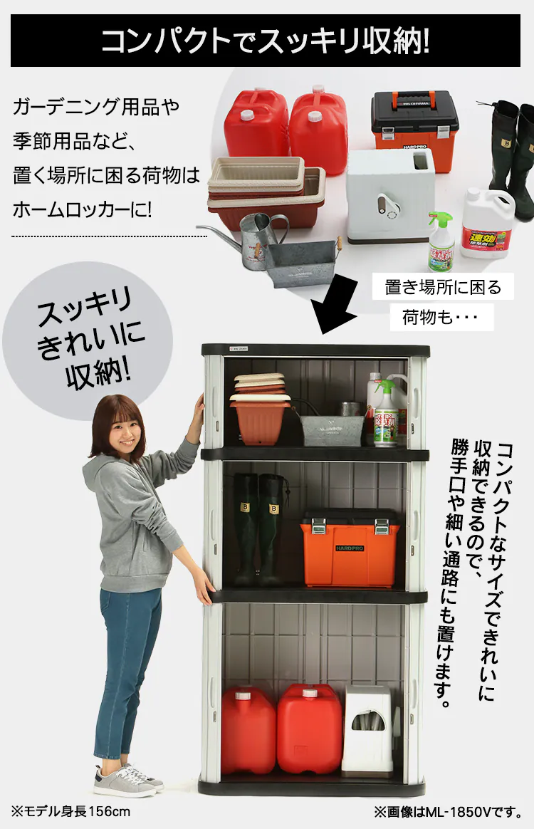 物置 小型 ミニロッカー ML-1850V ブラック/グレー2