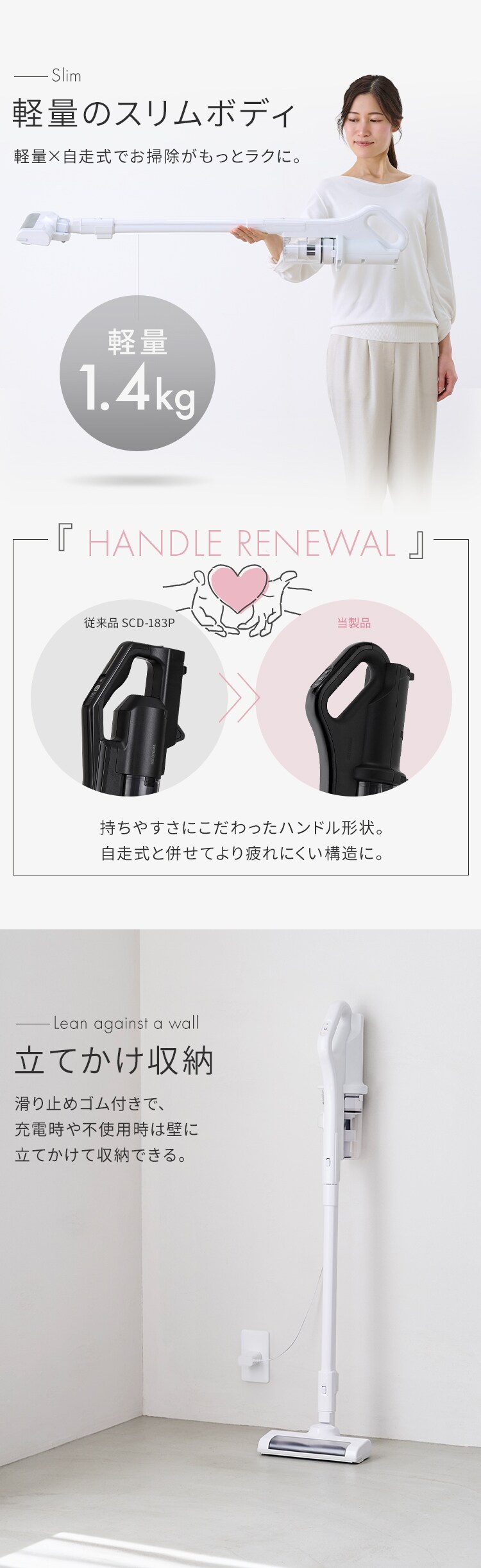 充電式サイクロンスティッククリーナー SCD-185P 全2色3