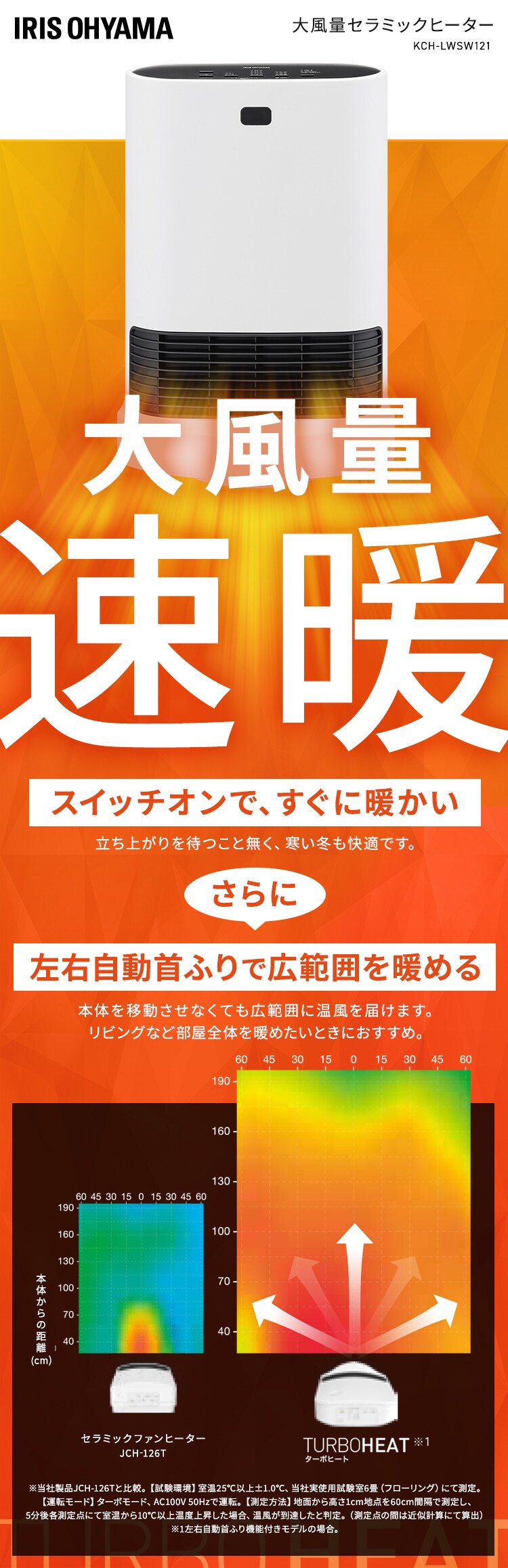 セラミックヒーター 大風量 首振り Wセンサー 省エネ KCH-LWSW121-W ホワイト1