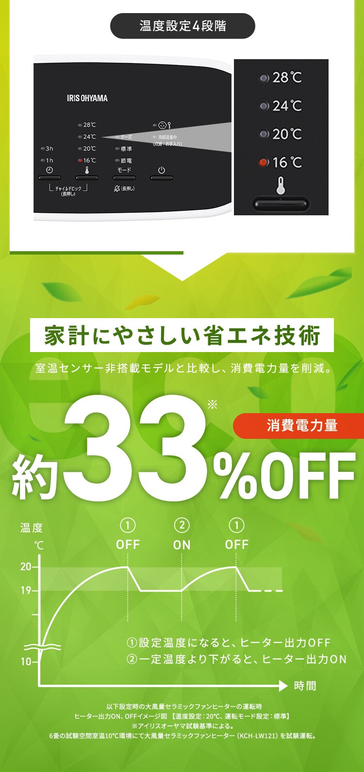 セラミックヒーター 大風量 首振り 室温センサー 省エネ KCH-LTSW121-W ホワイト4