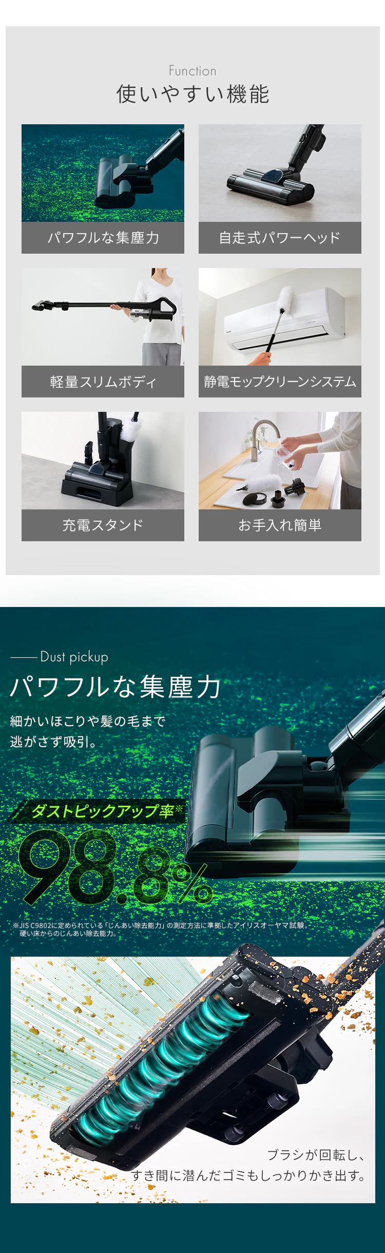 掃除機 コードレス サイクロン 置くだけで充電 自走式 静電モップ SCD-R3P-B ブラック1