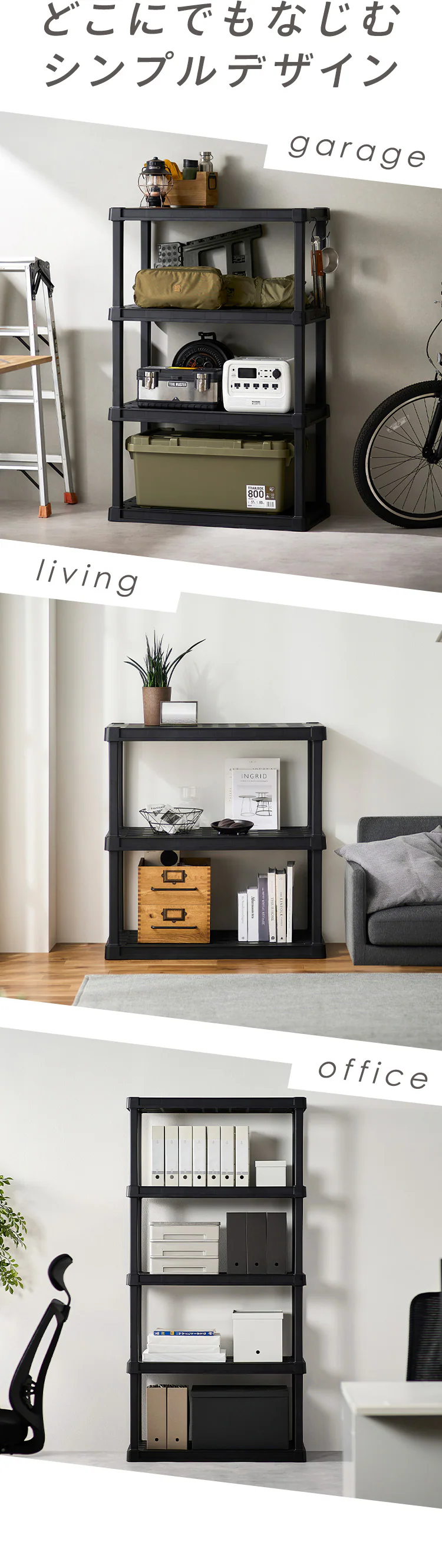 プラスチックラック PLR-9143 ブラック 3段5