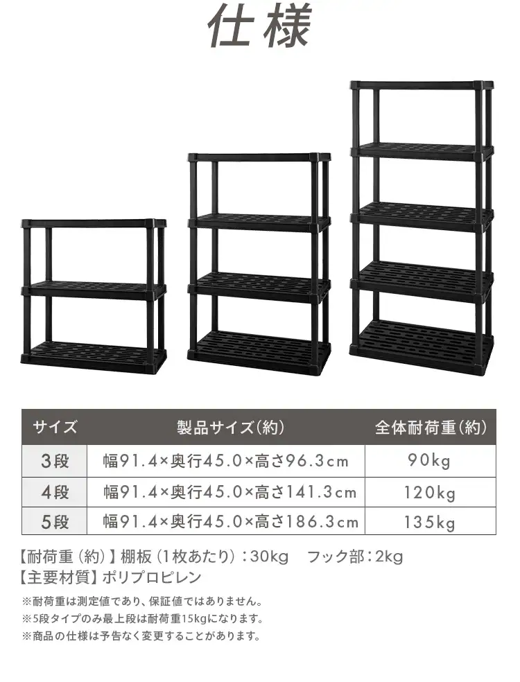 プラスチックラック PLR-9143 ブラック 3段6