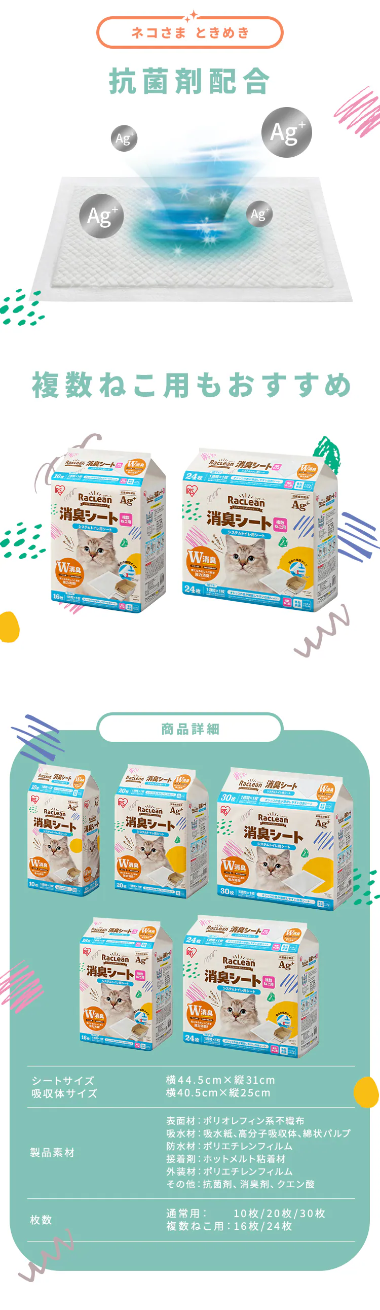 ラクリーン システムトイレ用消臭シート 複数ねこ用 24枚4