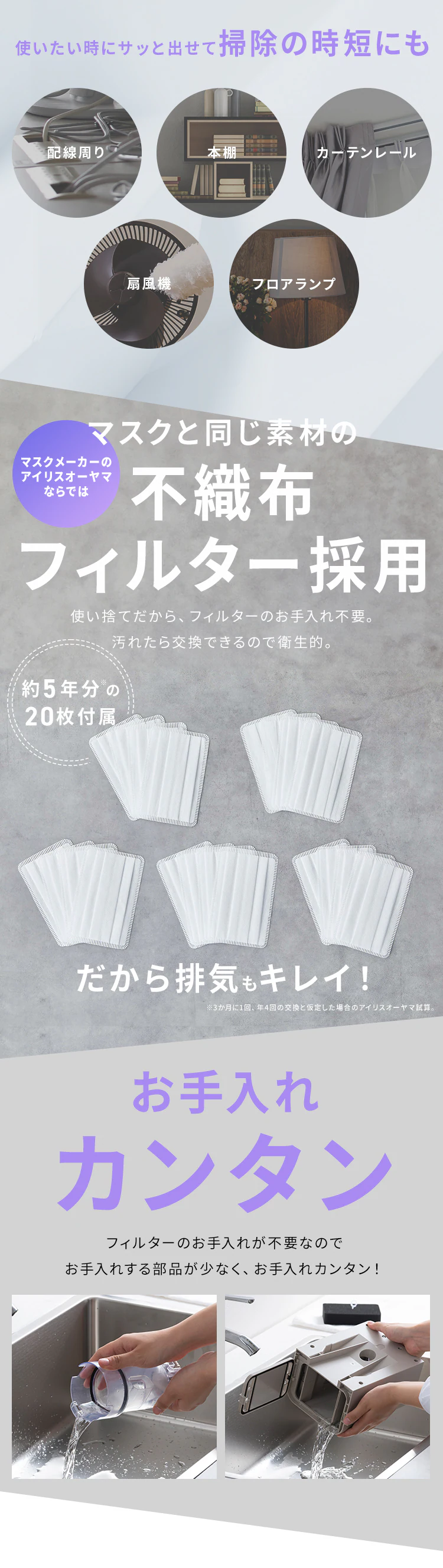 MagiCaleena 掃除機 コードレス サイクロン式 ゴミ回収ドック付き 不織布フィルター5年分 SCD-L3PD-HC グレージュ6