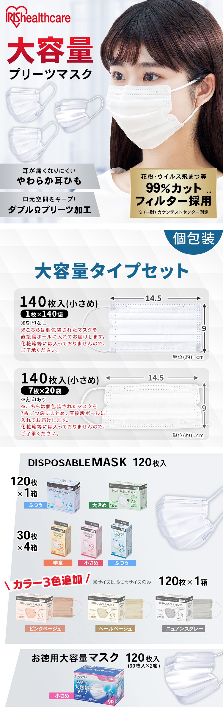 ≪10%OFF≫【140枚】 DISPOSABLE マスク 大容量 小さめサイズ 【代引き不可】【前払い不可】0