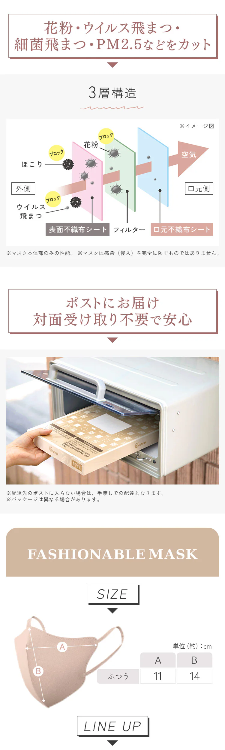 【21枚】 美フィット カラーマスク ふつうサイズ 7枚入×3 ピンクベージュ 【代引き不可】8