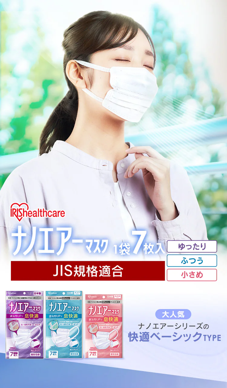 ≪24%OFF≫【56枚】 日本製 ナノエアー マスク ふつうサイズ 7枚入×80