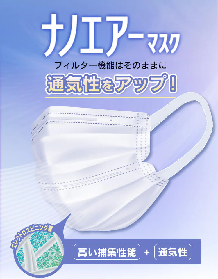 ≪24%OFF≫【56枚】 日本製 ナノエアー マスク ふつうサイズ 7枚入×81