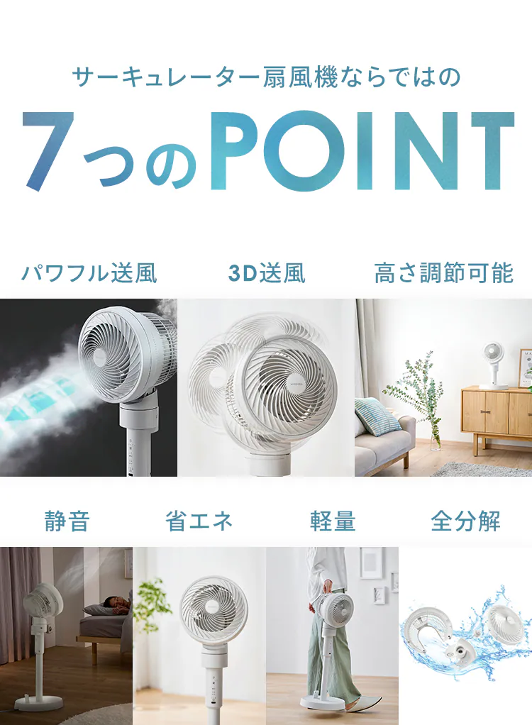 【分解丸洗い】サーキュレーター 扇風機 20畳 DCモーター STF-DC15TEC-W ホワイト3