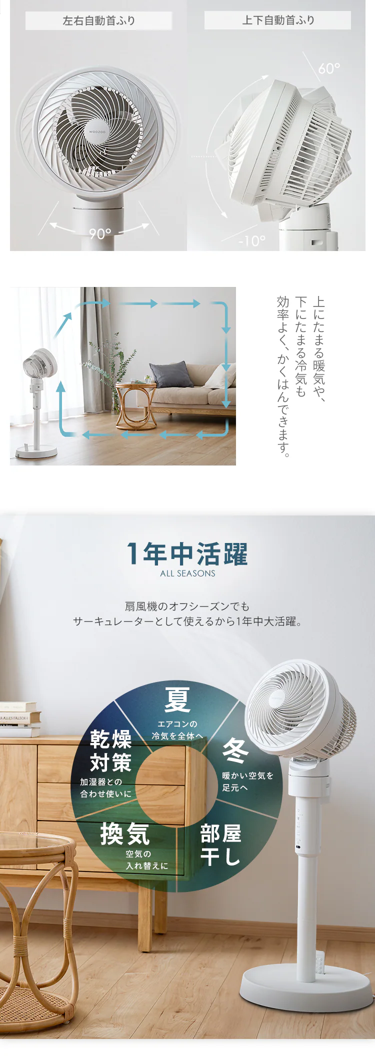 【分解丸洗い】サーキュレーター 扇風機 20畳 DCモーター STF-DC15TEC-W ホワイト7