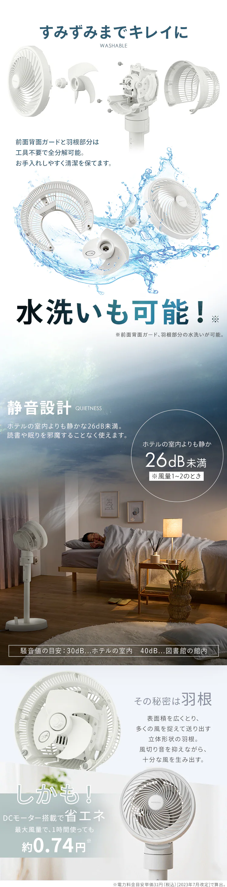 【分解丸洗い】サーキュレーター 扇風機 20畳 DCモーター STF-DC15TEC-W ホワイト8