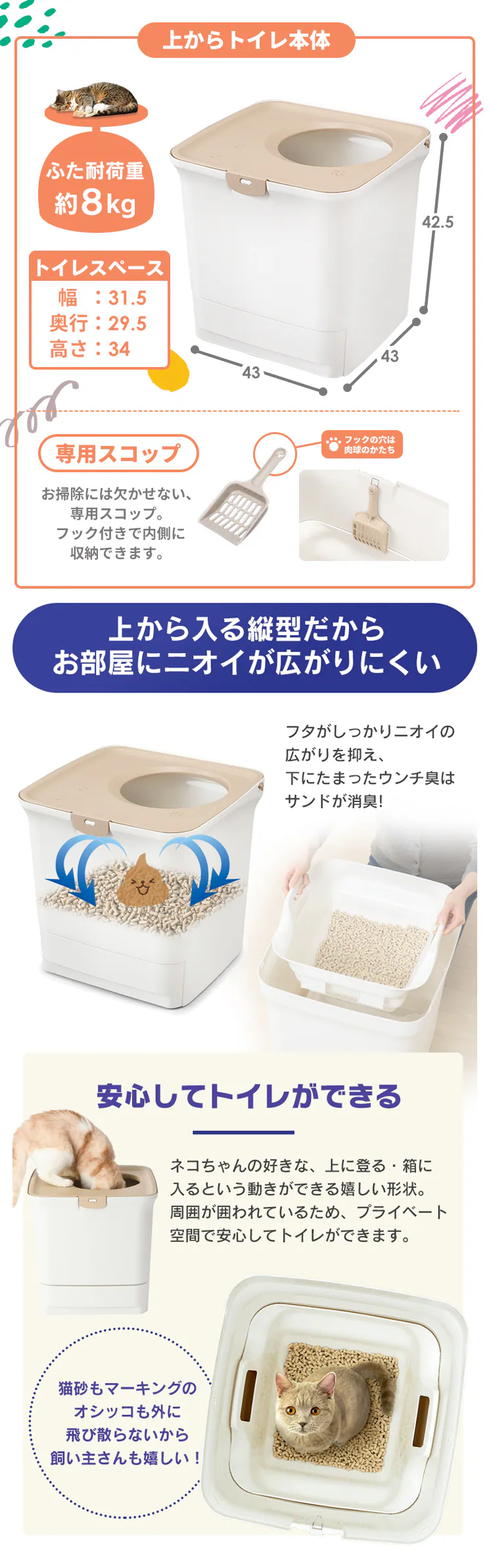 \約1か月分のスターターセット/ラクリーン 消臭システムトイレ 上からタイプ ホワイト/ベージュ RSTU-43 (消臭サンド 木砂(大きめ)2.2L/消臭シート 4枚 付属)3