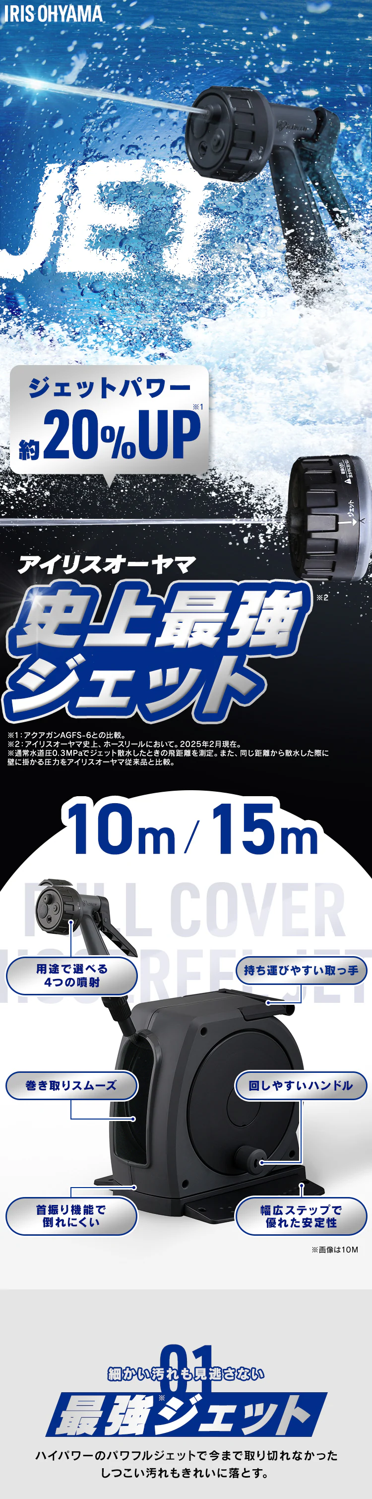 フルカバーホースリールJET 15M FHJ-15 ダークグレー/ブラック【2年保証付き】1