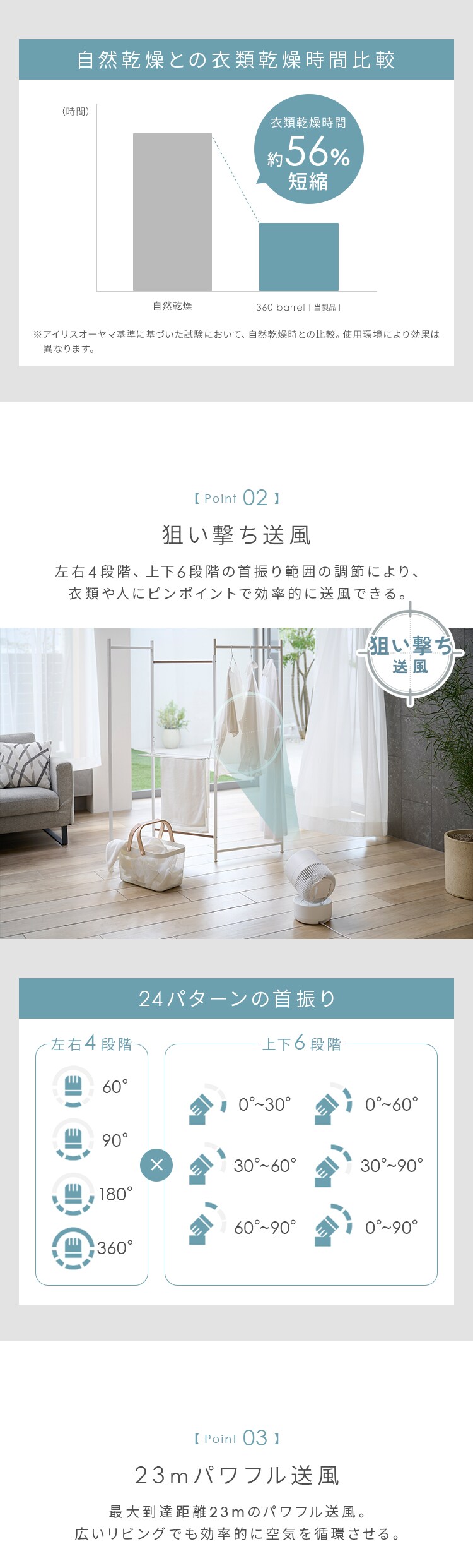 【分解丸洗い】サーキュレーター 32畳 DCモーター 上下左右首振り PCF-CD15TECA-W ホワイト3