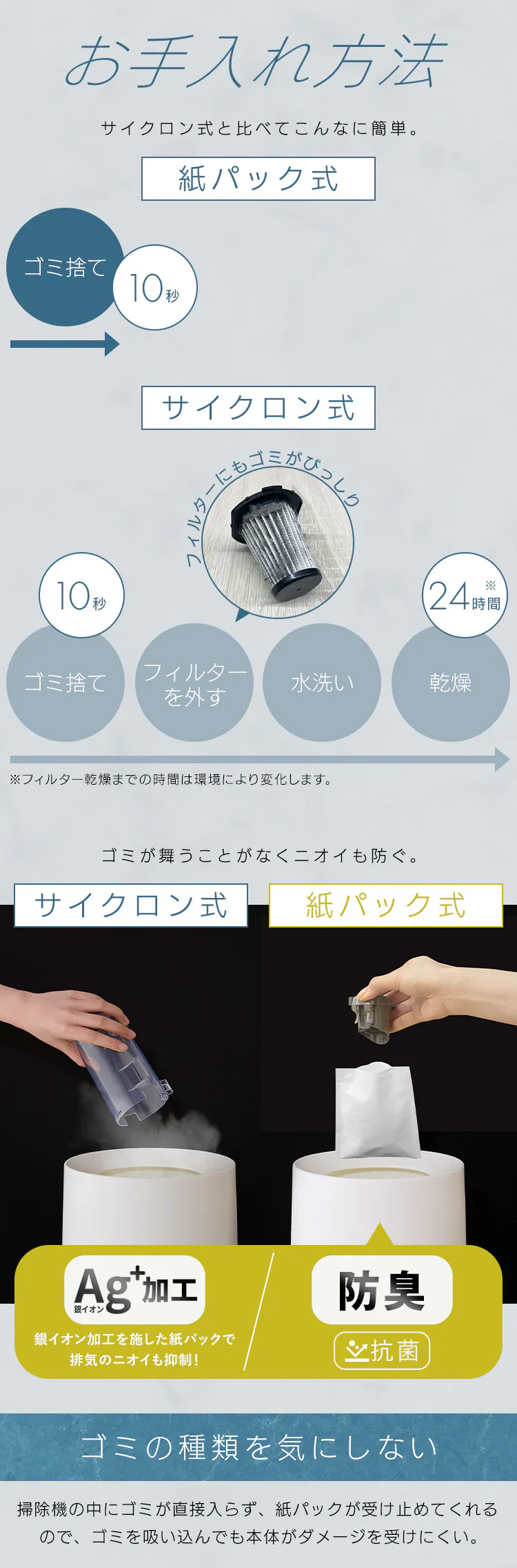 ハンディクリーナー 置くだけで充電 紙パック式 HBD-31-WH クラウドグレー3