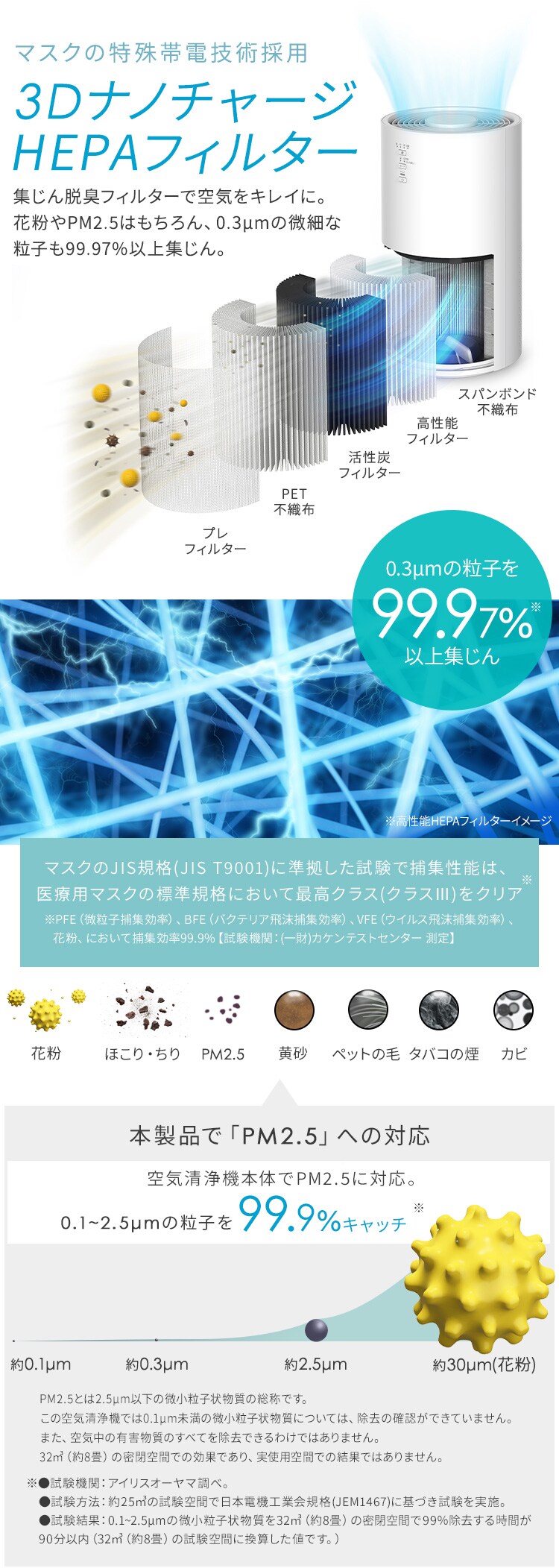 空気清浄機 16畳 KAP-S303-W ホワイト［B］1