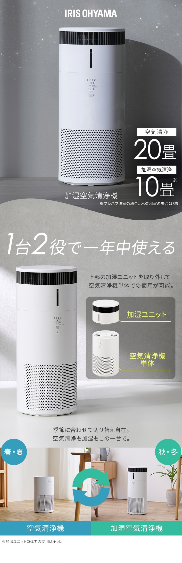 加湿空気清浄機 20畳 KAP-SH401-W ホワイト [B] 210168 │アイリス