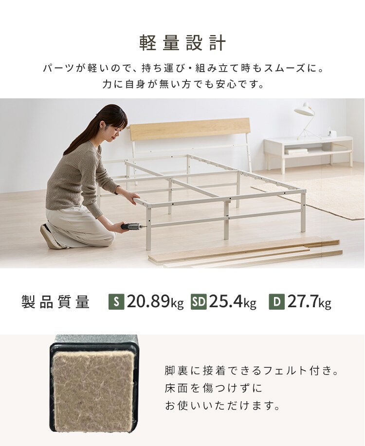 ウッドスチールベッド 宮付き SBW02-S ホワイト／ナチュラル5
