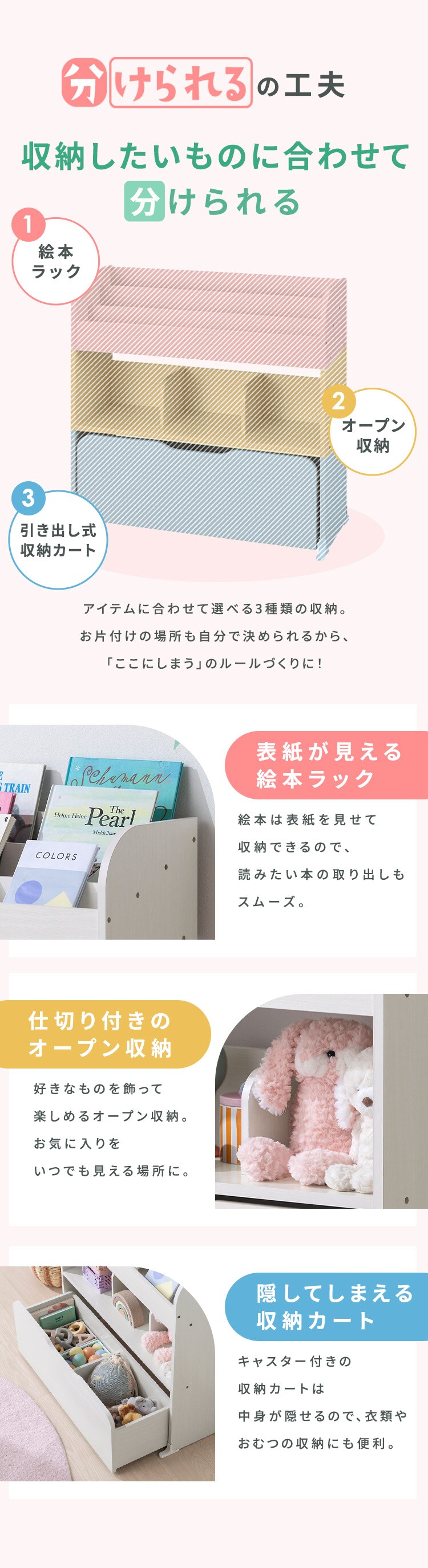  収納カートトイハウスラック STHR-830 ホワイト2