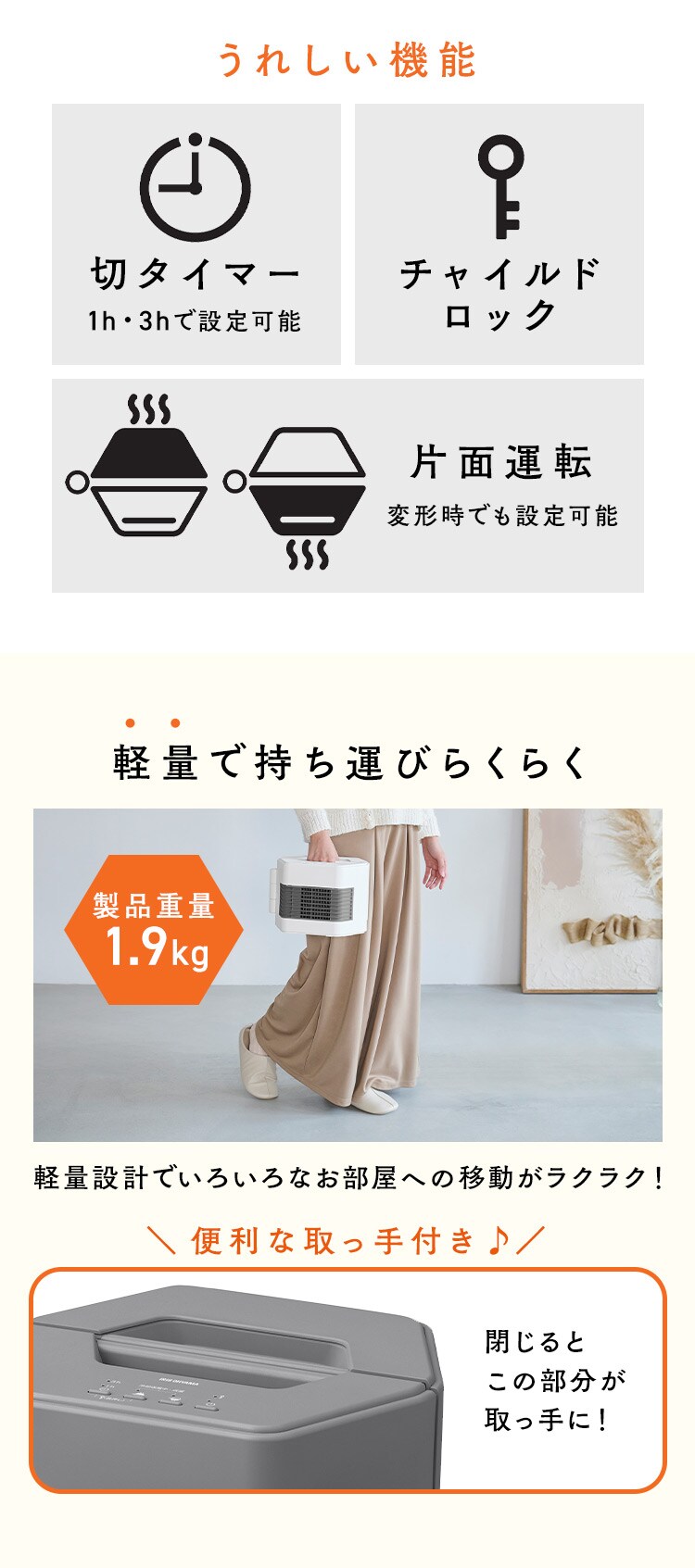 【10％OFFクーポン配布中！！】　セラミックファンヒーター ツインセラ ACH-MN12A-W ホワイト8