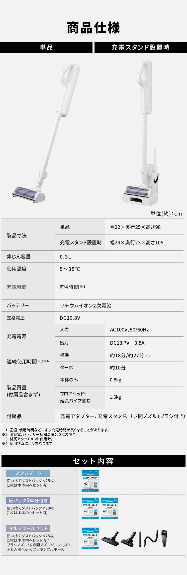 充電式紙パックスティッククリーナー SBD78DCBLP-W ホワイト マルチツールセット10