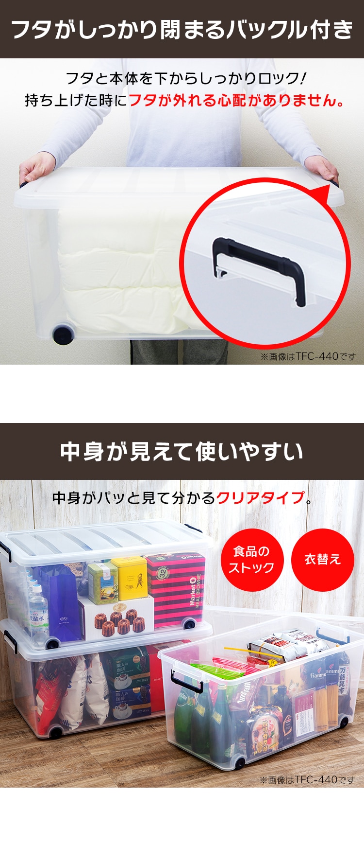 【2個セット】 収納ケース 収納ボックス 押入れ収納 幅39cm キャスター付き 大容量 TFC-390 ネイビー/クリア4