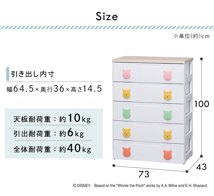 キッズチェスト 5段 プーさん PHG-725 全2色9