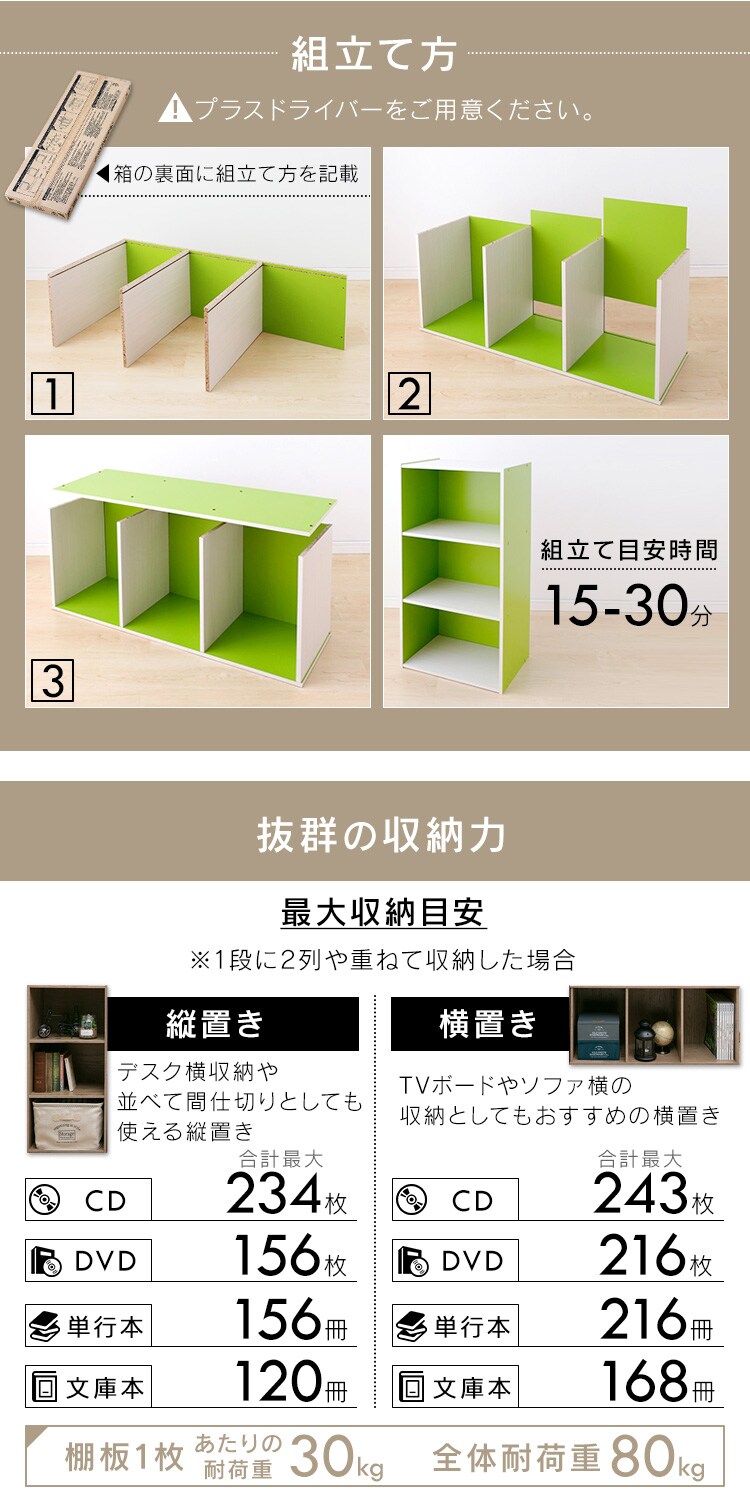 【2個セット】カラーボックス 3段 CX-3 ホワイト9