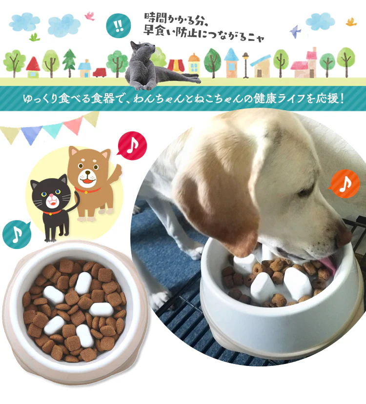 ゆっくり食べられる食器で、わんちゃんとねこちゃんの健康ライフを応援!