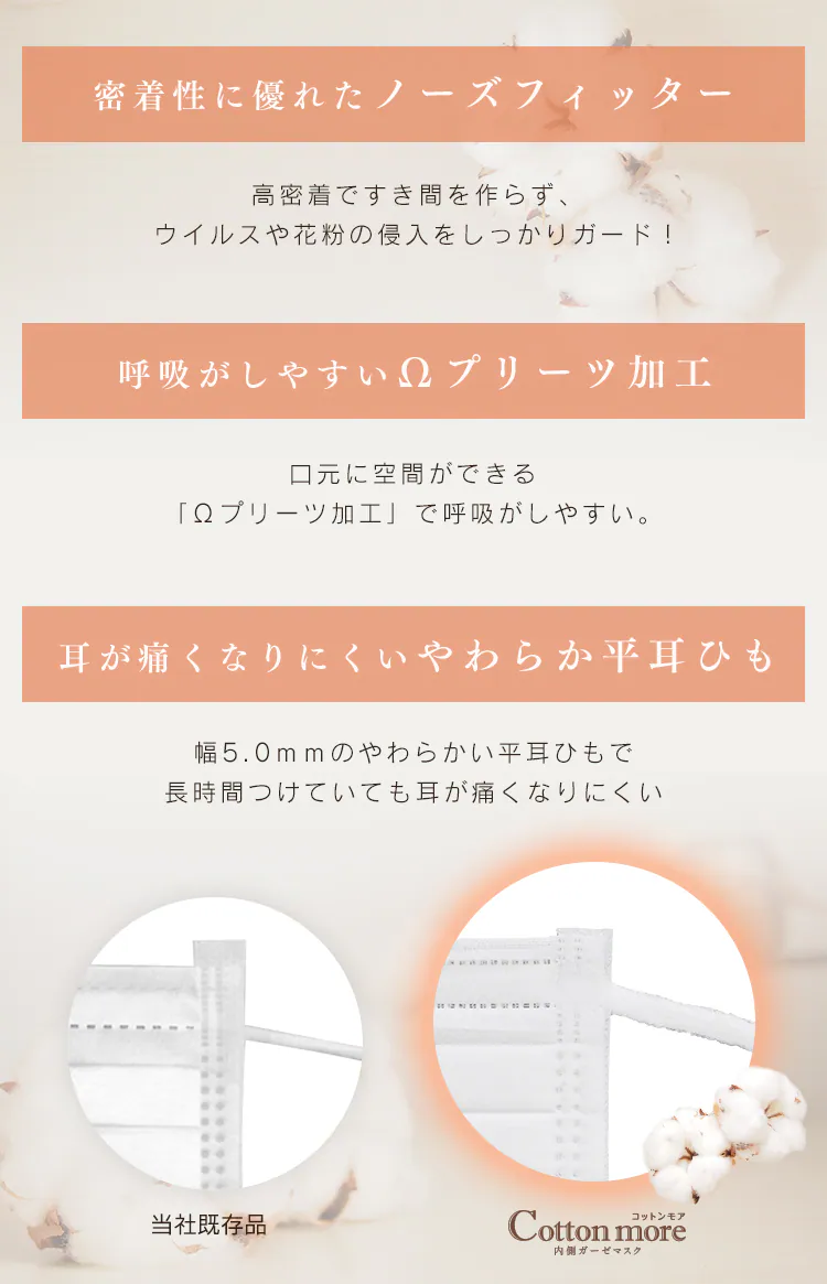≪16%OFF≫【30枚】 Cotton more マスク 内側ガーゼ ふつうサイズ 6
