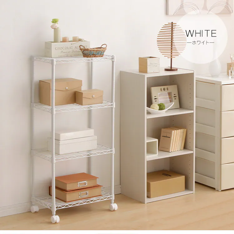 スチールラック 幅44.5cm 4段 カラーメタルラック キャスター付き CBM-44104 全4色15