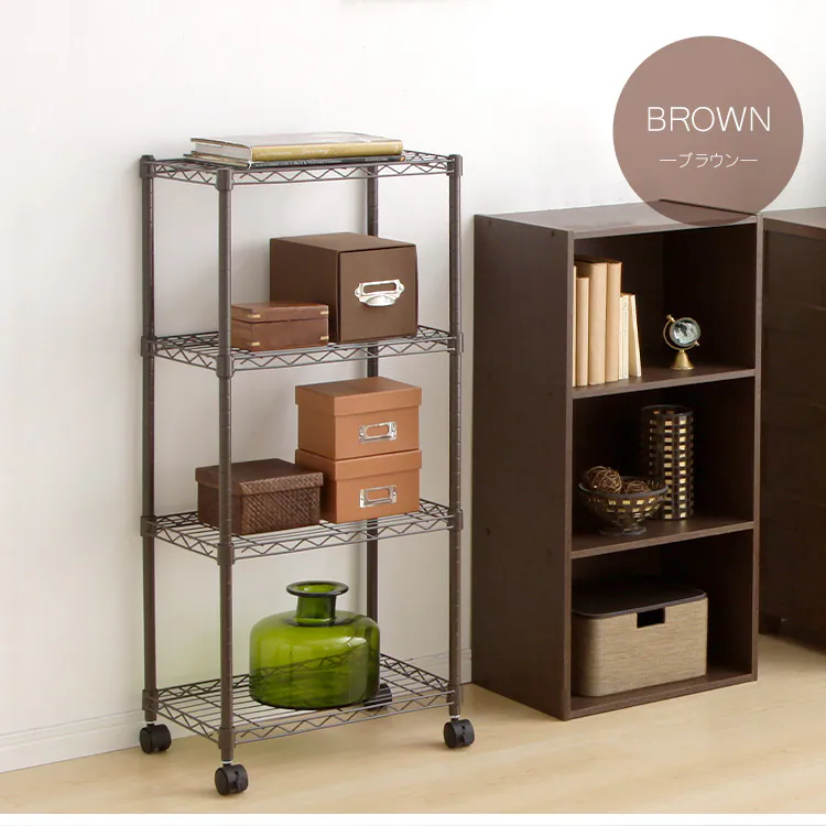 スチールラック 幅44.5cm 4段 カラーメタルラック キャスター付き CBM-44104 全4色16