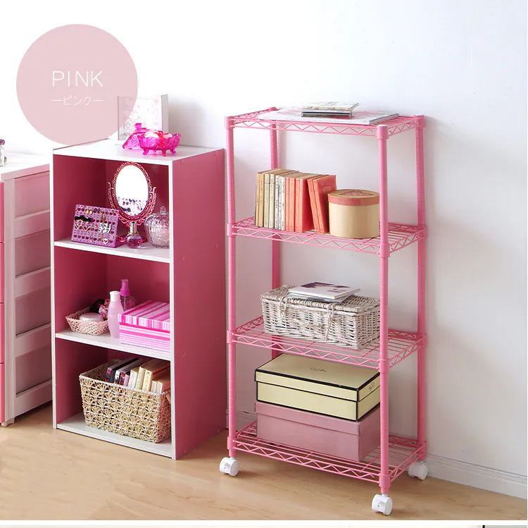 スチールラック 幅44.5cm 4段 カラーメタルラック キャスター付き CBM-44104 全4色18