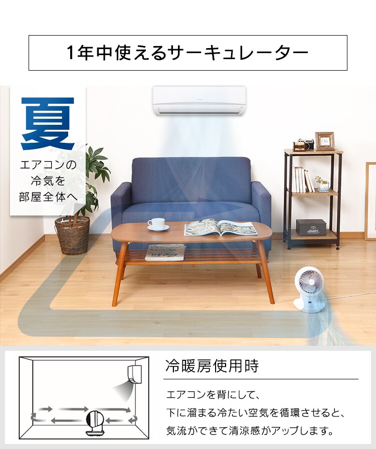 夏:エアコンの冷気を部屋全体へ