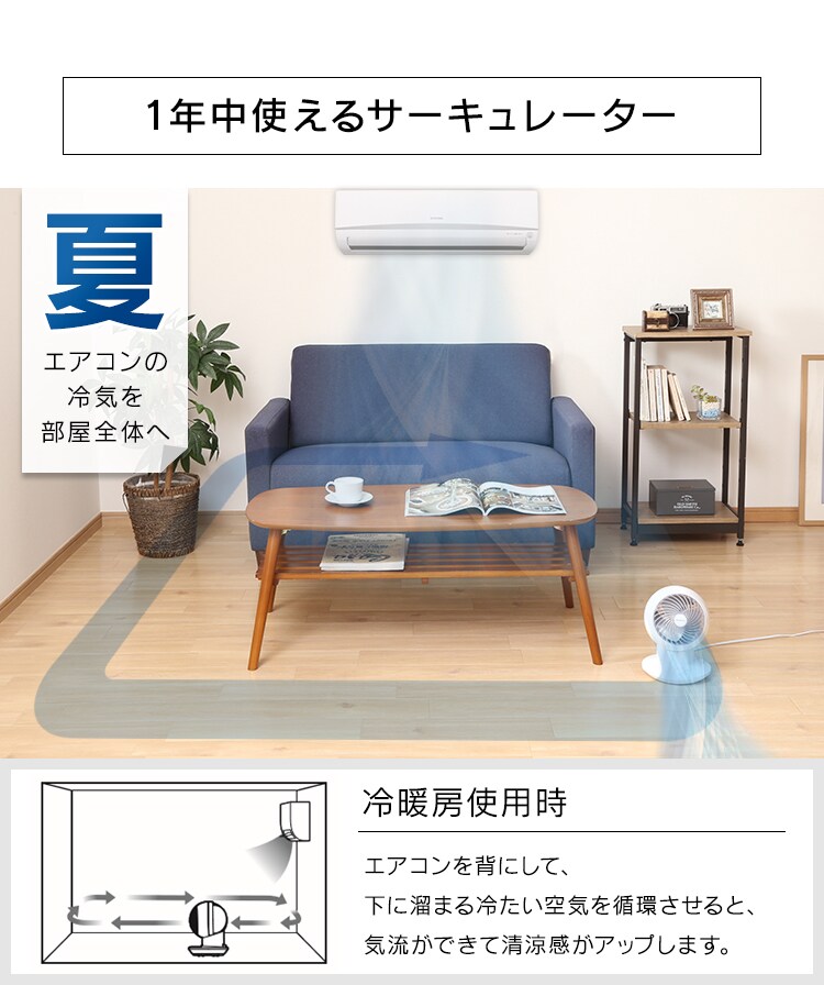 夏：エアコンの冷気を部屋全体へ
