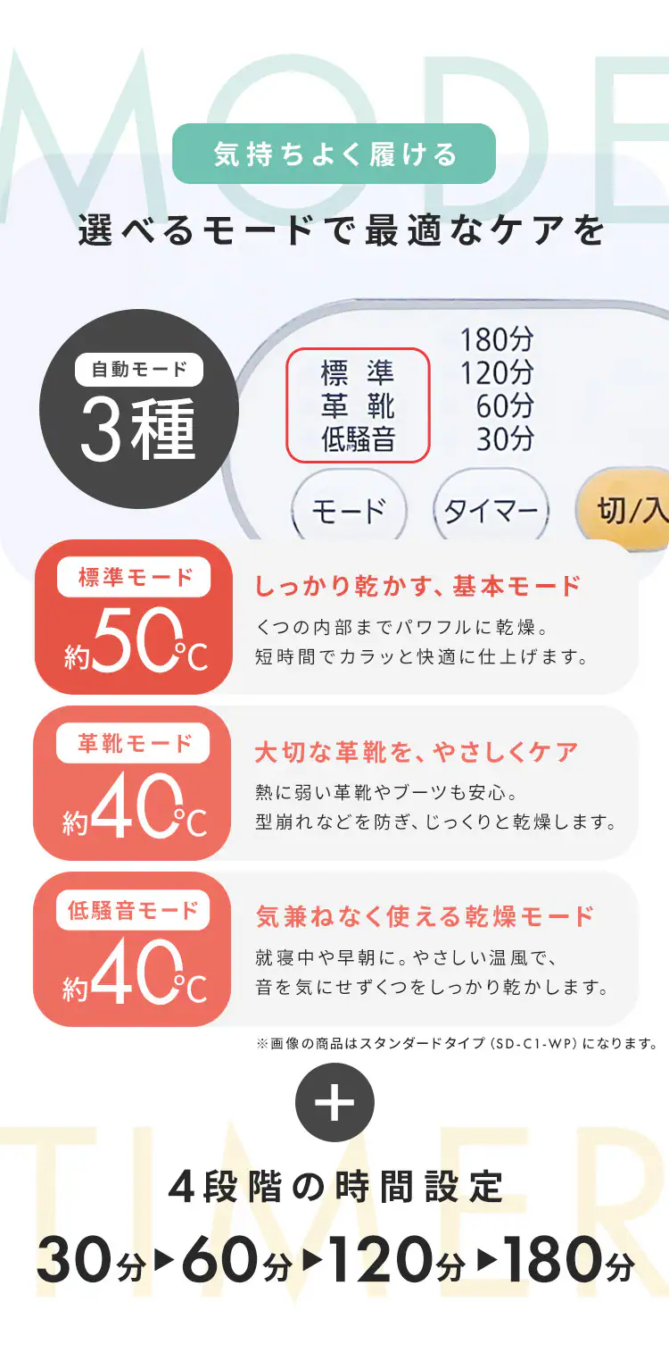 カラリエ くつ乾燥機 2足同時乾燥 タイマー付 SD-C1-WP2