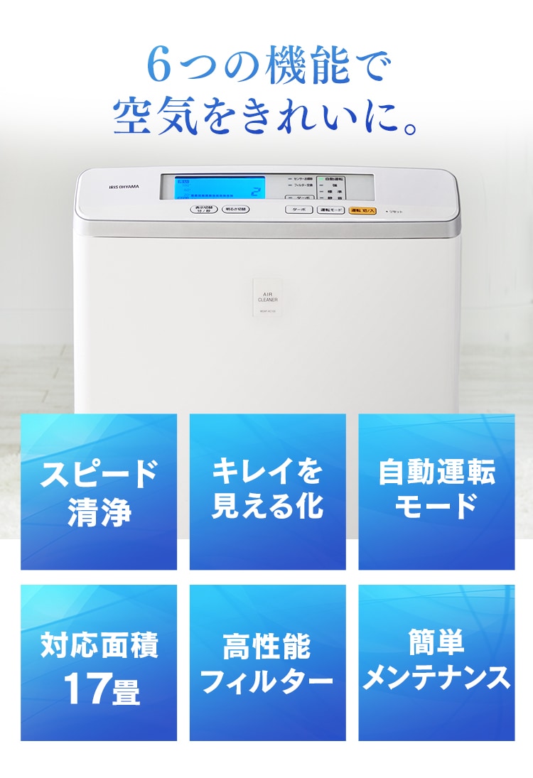 モニター空気清浄機 17畳 ホワイト MSAP-AC100 H281039F│アイリスプラザ│アイリスオーヤマ公式通販サイト