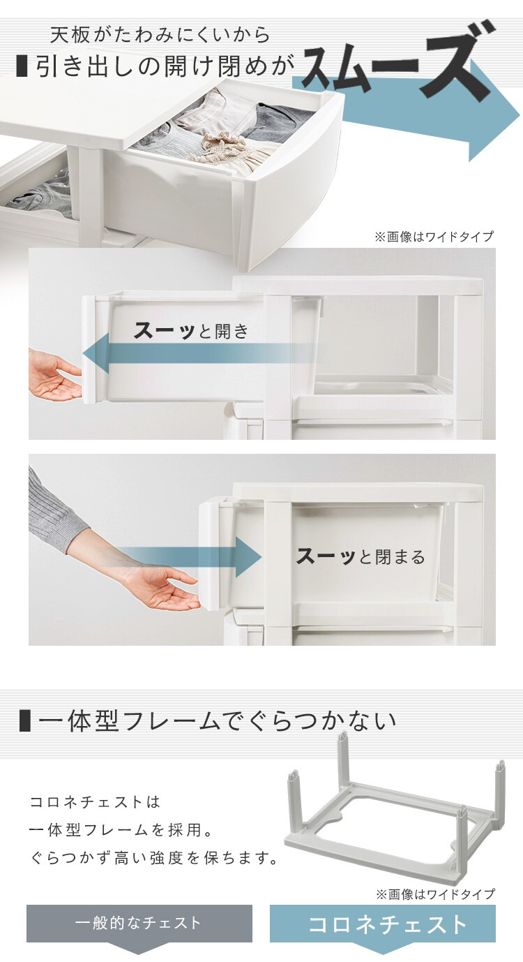 【訳あり】チェスト 3段 収納ボックス タンス コロネチェスト CLN-323 ブルー／ホワイト 5
