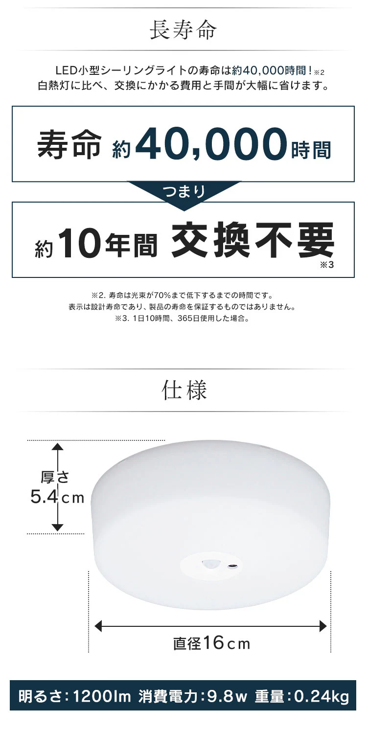 【2個セット】シーリングライト LED 小型 1200lm 人感センサー付 昼光色 玄関 廊下 キッチン 洗面所 クローゼット 照明 MCL12D-SK5