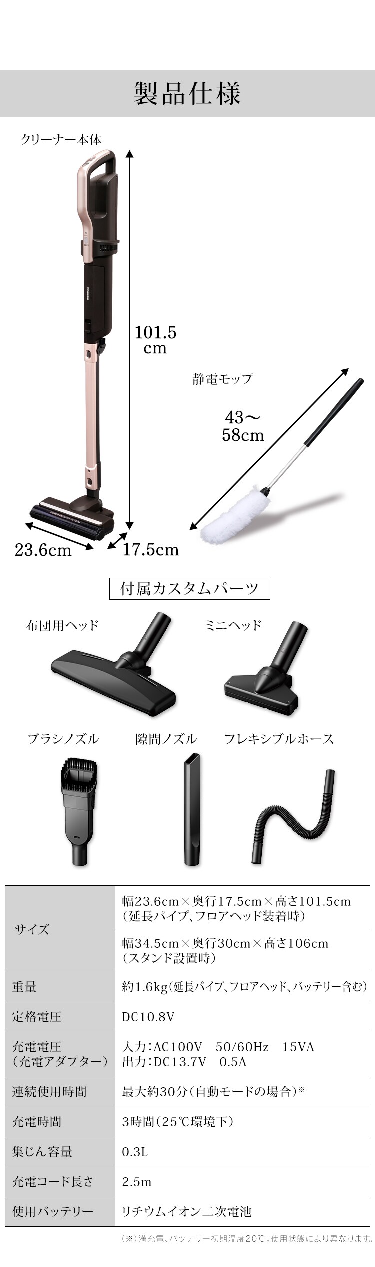 掃除機 コードレス 紙パック 自走式 極細軽量 モップ付 SBD-F2P 14