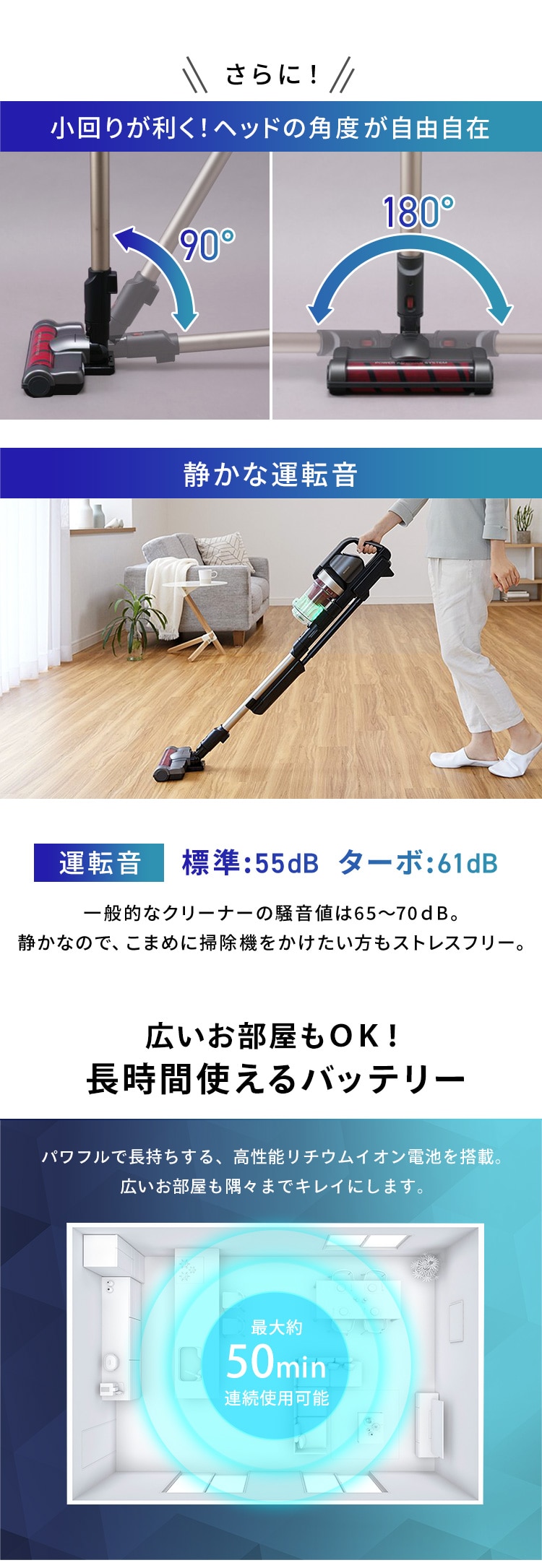 【アタッチメント5点セット】掃除機 コードレス サイクロン 自走式 モップ付 専用スタンド付 ブラック11