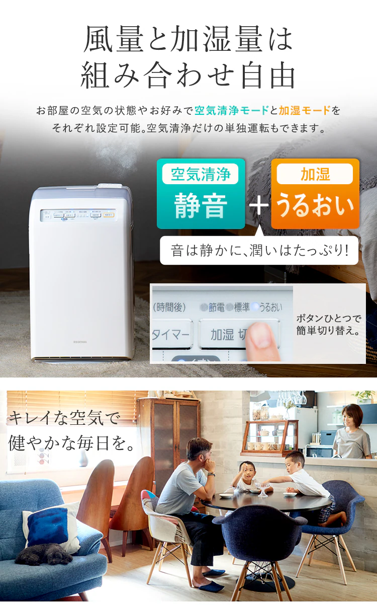 空気清浄機 10畳 加湿空気清浄機 8畳 スチーム式 風量3段階 加湿モード3段階 マイナスイオン RHF-253-W ホワイト5