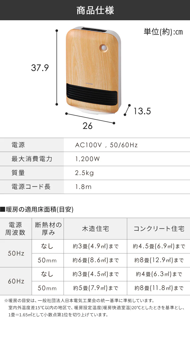 セラミックヒーター 人感センサー PCH-DM12B-T 風量2段階 大風量 薄木目10