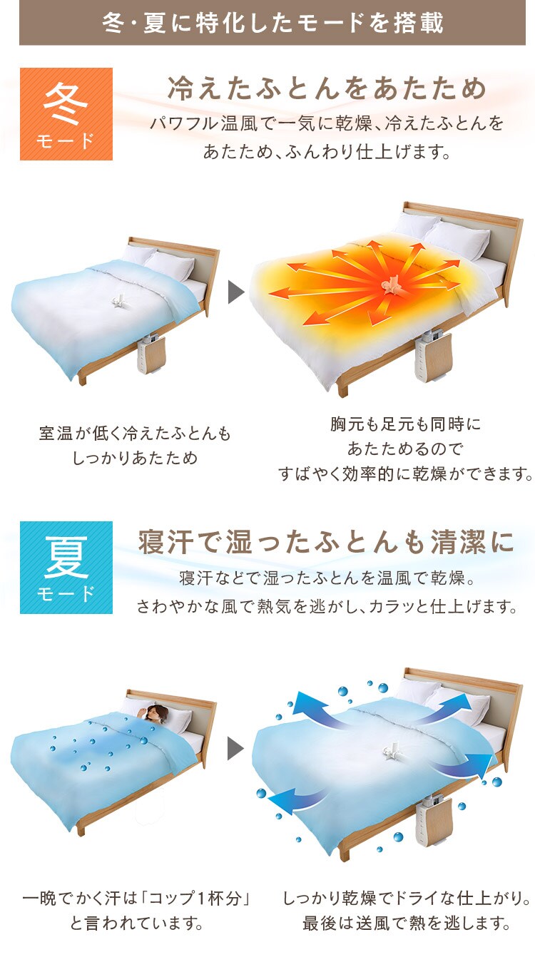 カラリエ ふとん乾燥機 シングルノズル 衣類乾燥対応 ロングホース KFK-501-NO ナチュラルオーク12