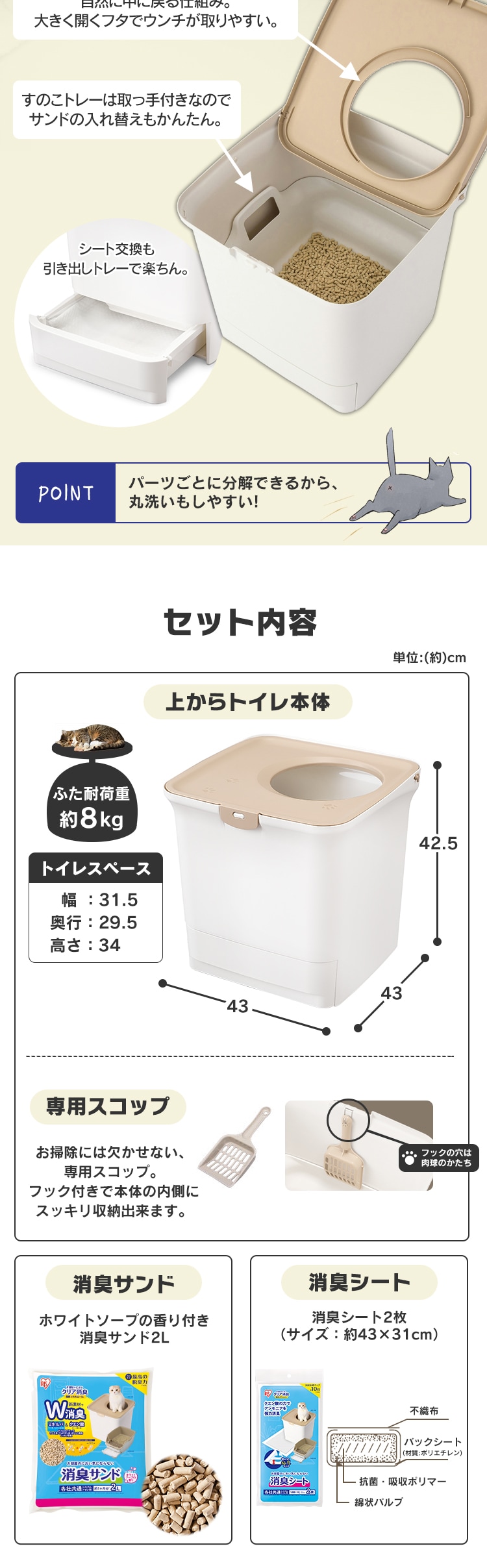 猫トイレ 消臭サンド+消臭シート付き ONC-4308